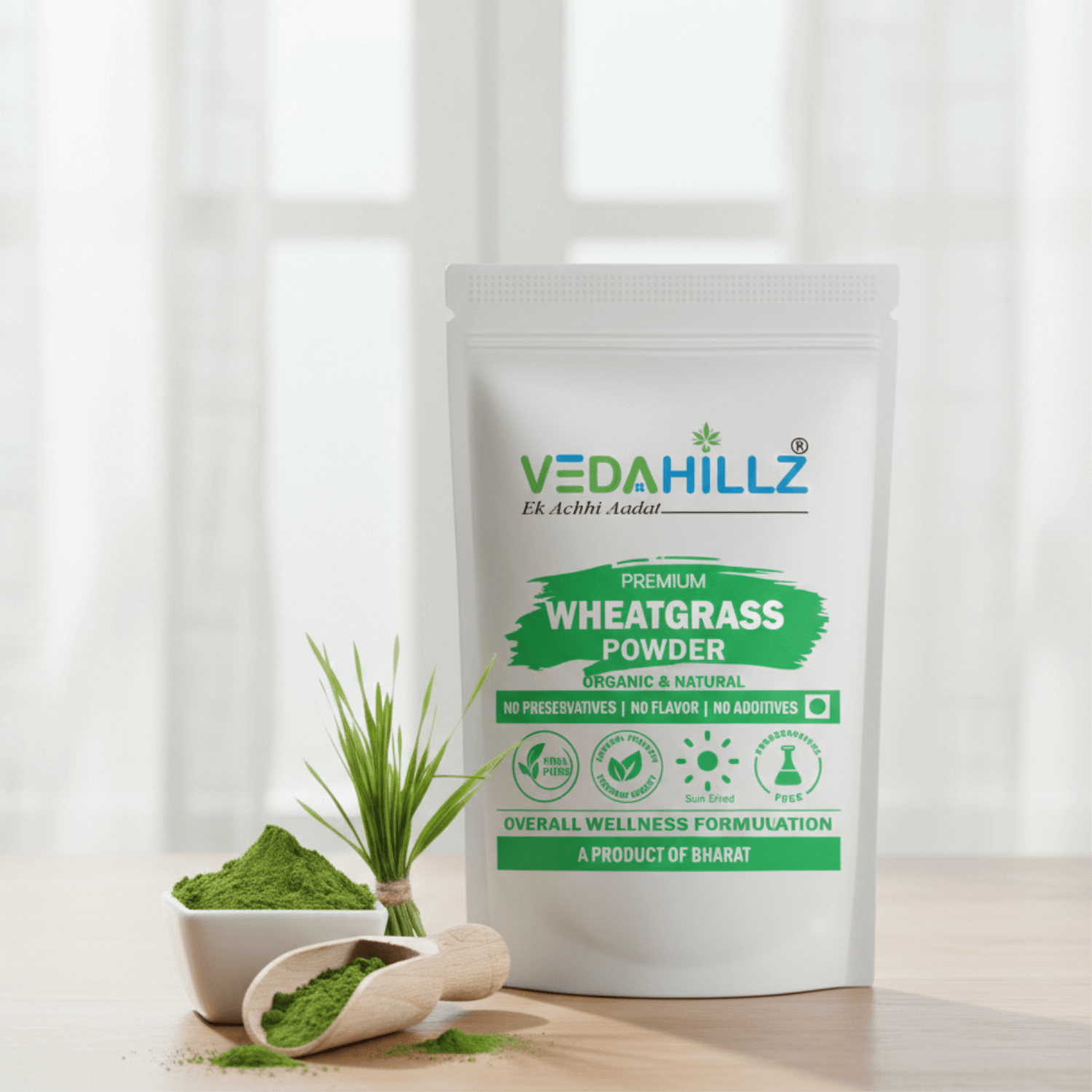 Vedahillz WheatGrass Leaf Powder for Energy and Detox Made from Selected Fresh WheatGrass