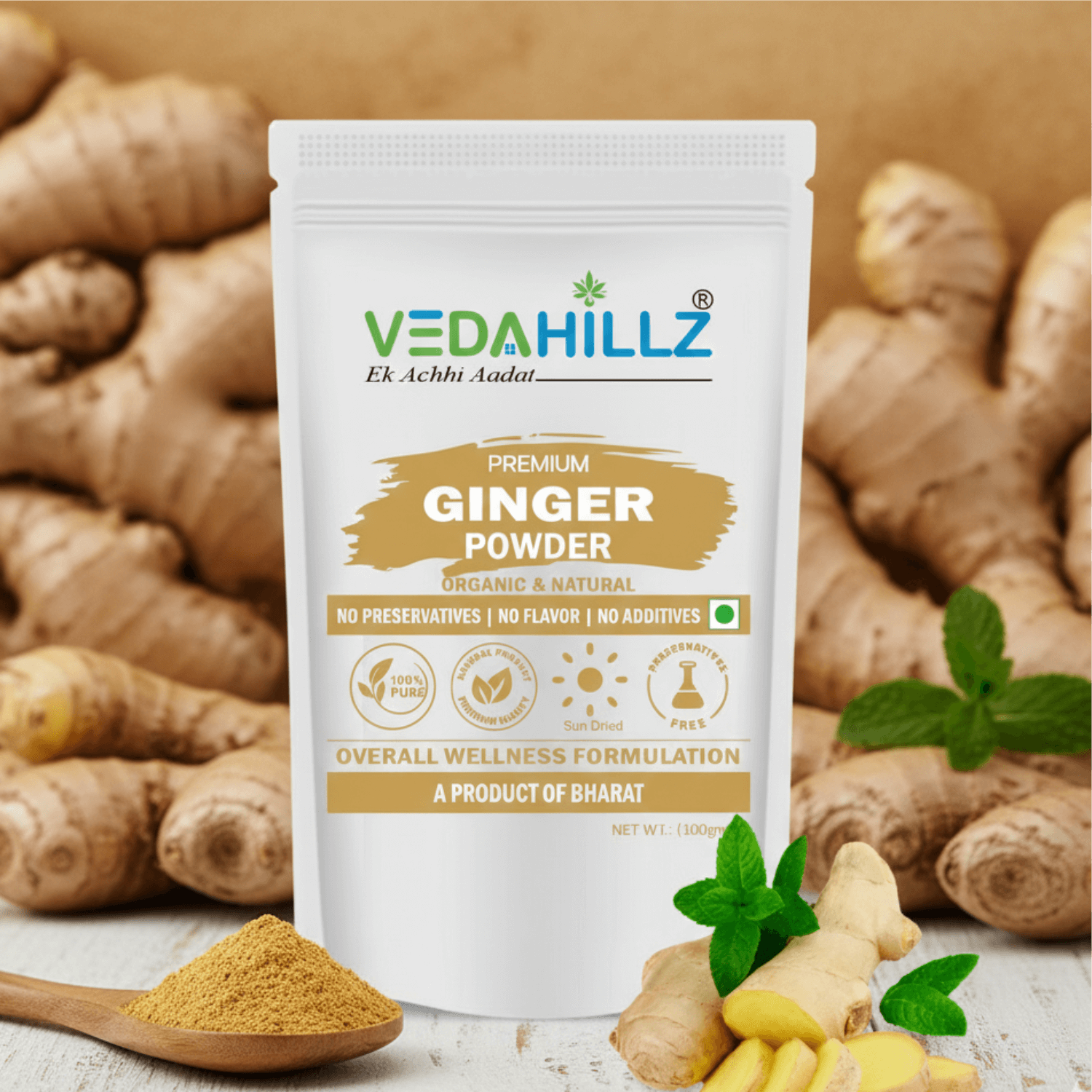 Vedahillz Ginger Root Powder for Cooking and Health Made from Selected Fresh Ginger