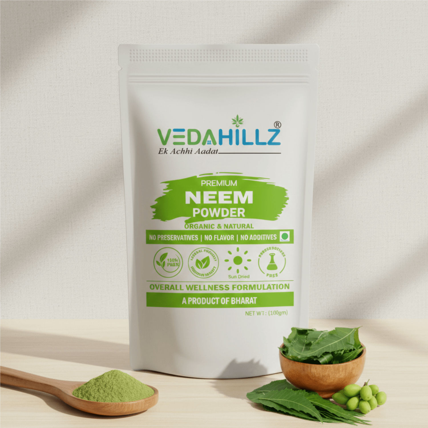 Vedahillz Neem Powder Made from Carefully Selected Neem Leaves