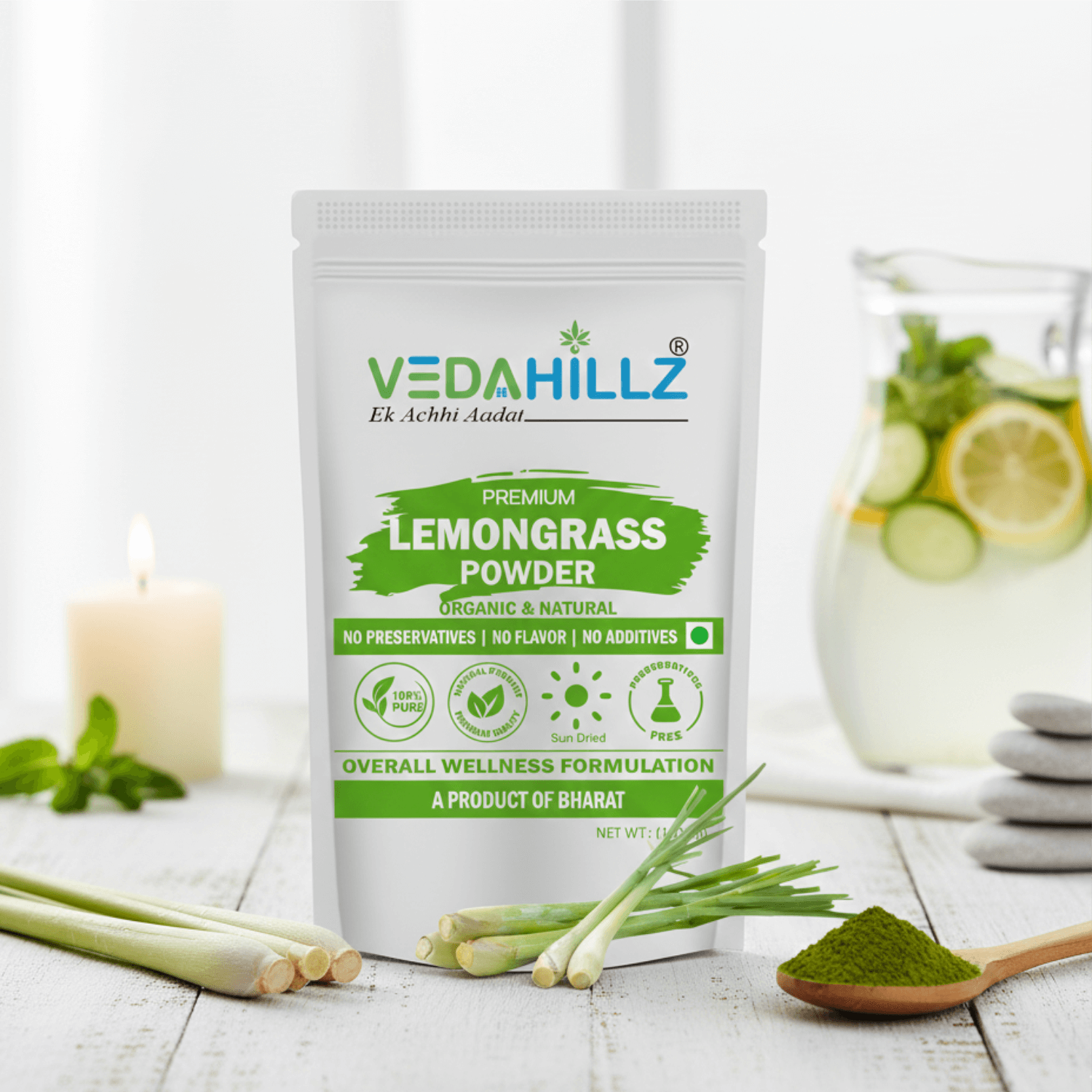 Vedahillz Lemongrass Powder for Tea and Wellness Made from Premium Lemongrass