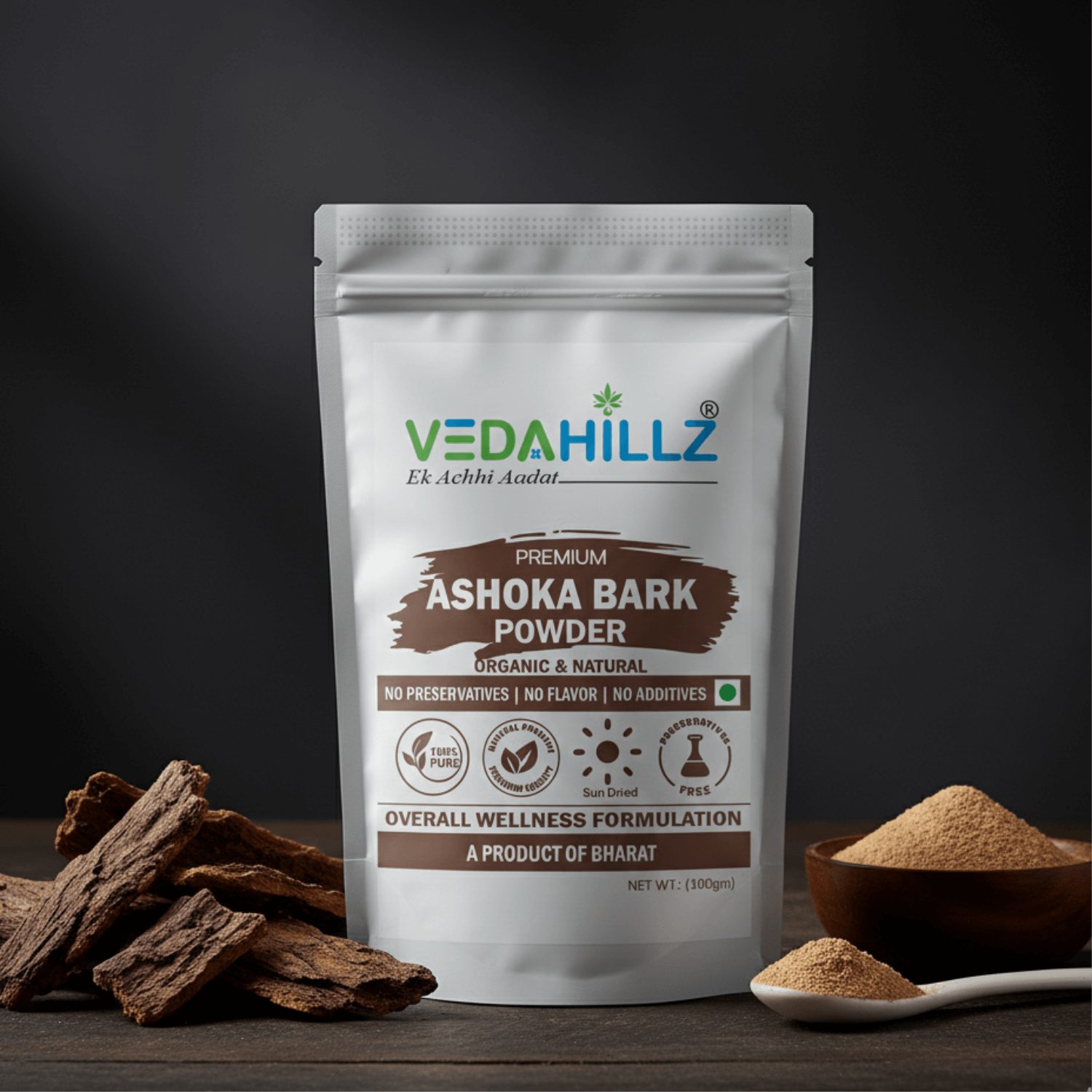 Vedahillz Ashoka Bark Powder Made from Finely Ground Ashoka Tree Bark