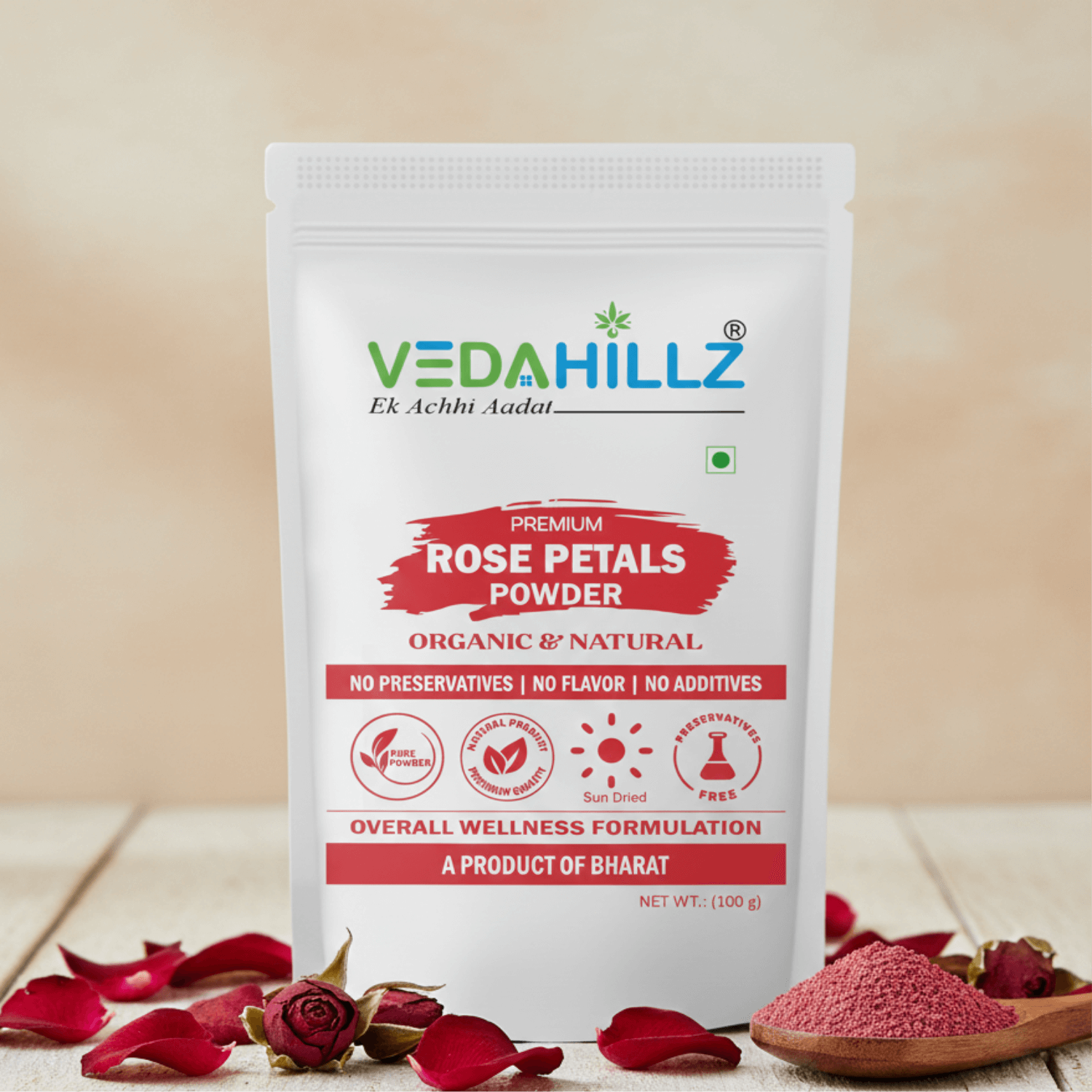 Vedahillz Rose Petals Powder – Culinary, Herbal & Beauty Use Made from Premium Fresh Roses
