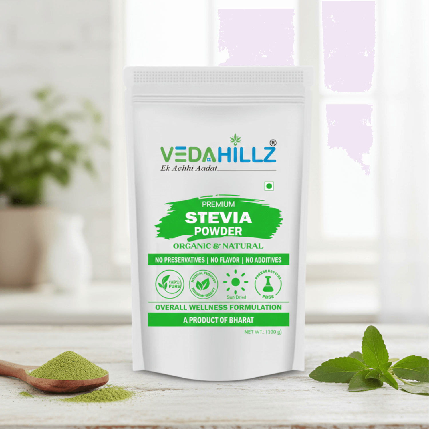 Vedahillz Stevia Powder for Natural Sweetening Made from Premium Stevia Leaves