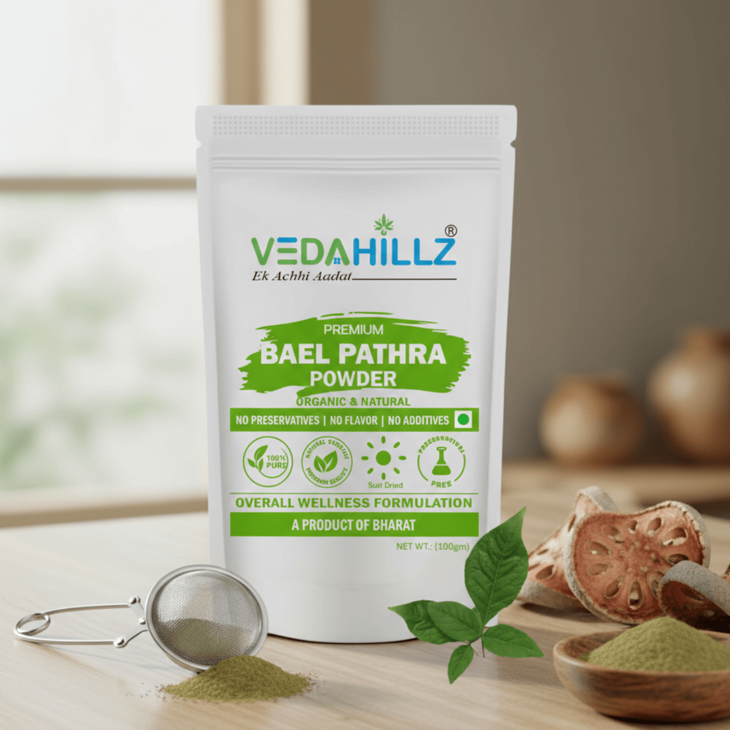 Vedahillz Beal Patra Powder for Natural Wellness and Immunity Made from Selected Bael Leaves
