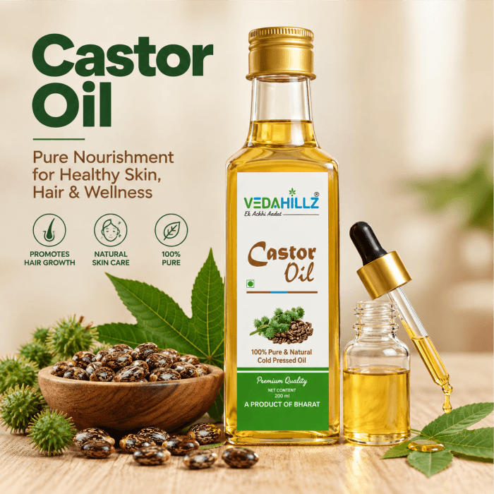 Vedahillz Cold Pressed Castor Oil Sourced from Premium Natural Seeds
