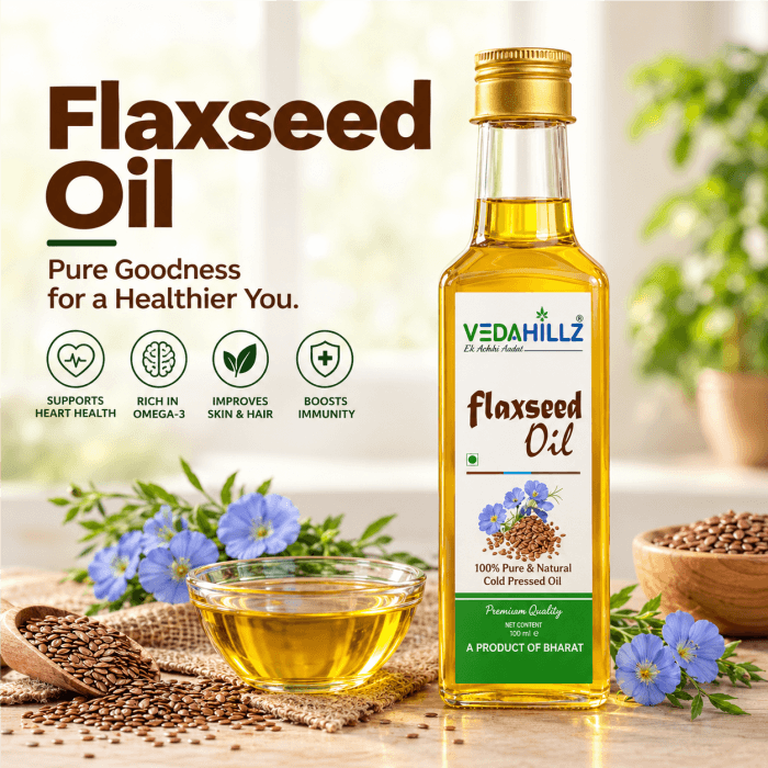 Vedahillz Cold Pressed Flaxseed Oil Sourced from Premium Natural Seeds