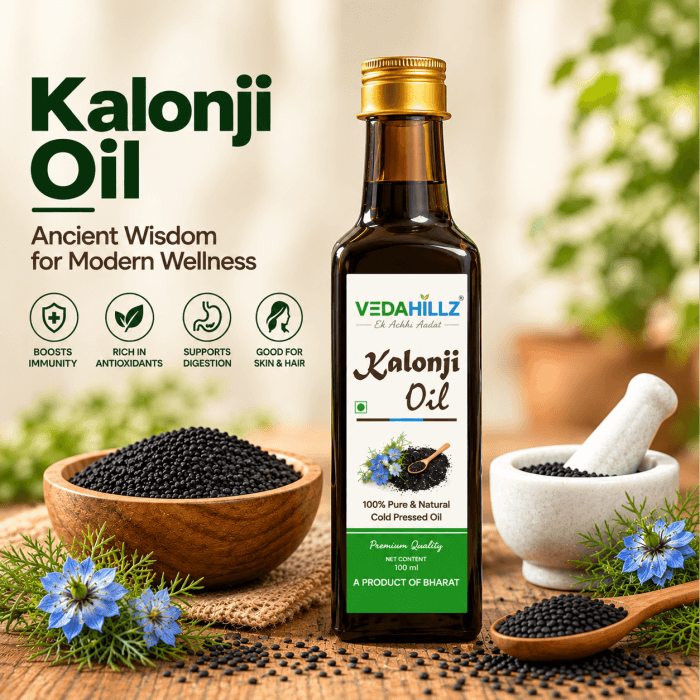 Vedahillz Cold Pressed Kalonji Oil Sourced from Premium Natural Seeds