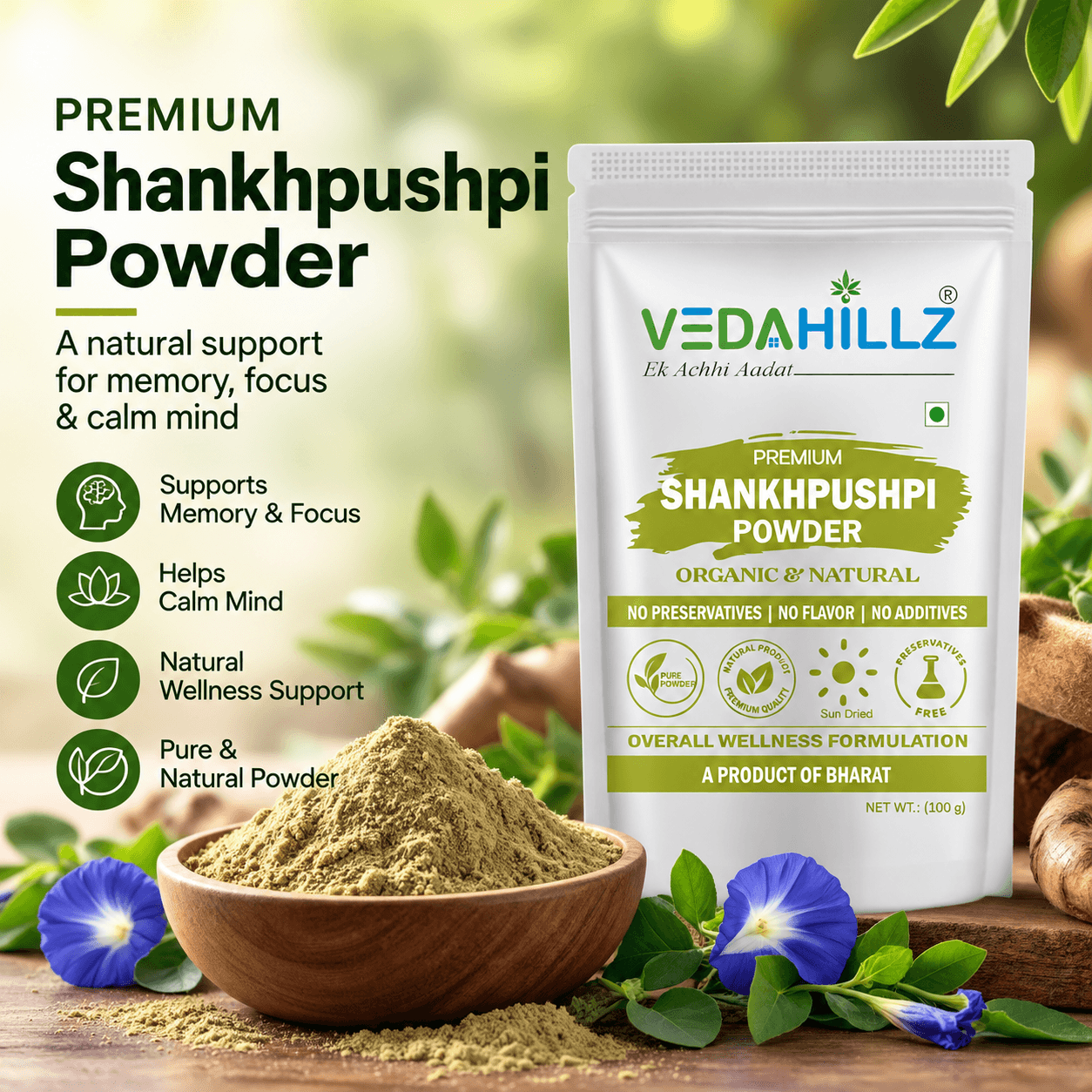Vedahillz Shankhpushpi Powder | Traditional Botanical Powder